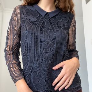 Lace SEA New York navy blue long sleeved size 4 lace top with zippered back.